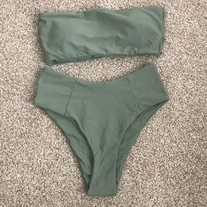 High Waisted Army Green Swim Set